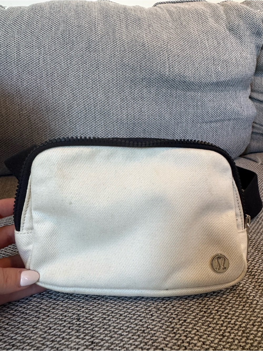 lululemon athletica White Canvas Waist Pack with Black Strap